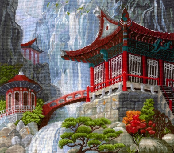 Waterfall And Pagoda